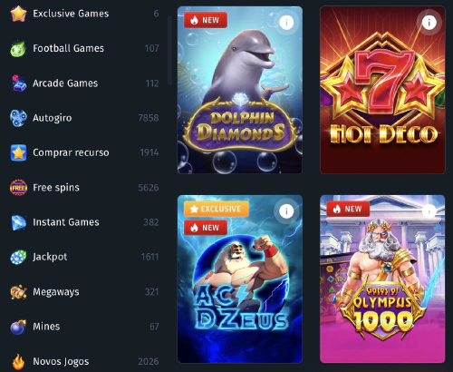 Slots clássicos e novos na seção 